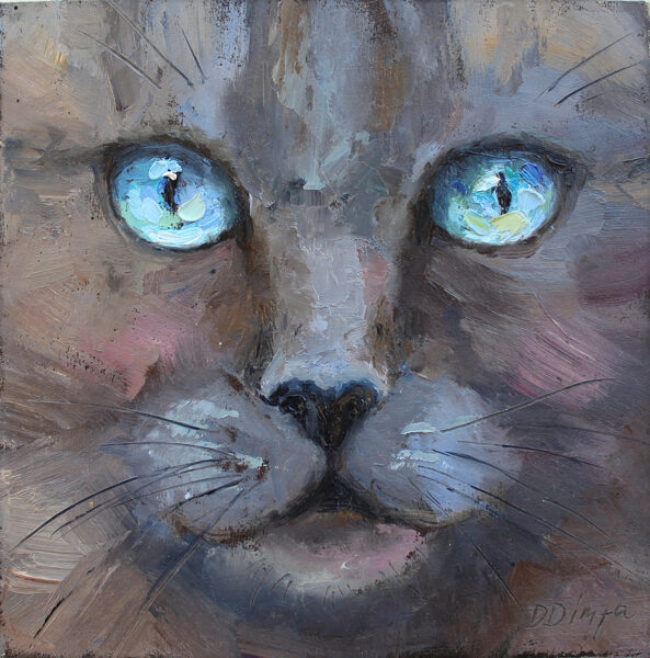 Cat, Oil Painting on Cardboard, 15 X 15cm