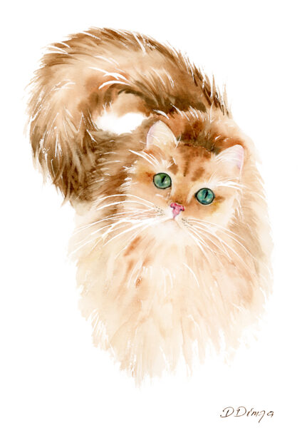 Ginger Cat, Print on Paper, Sizes: A3, A4, A5 from an Original Watercolors Painting