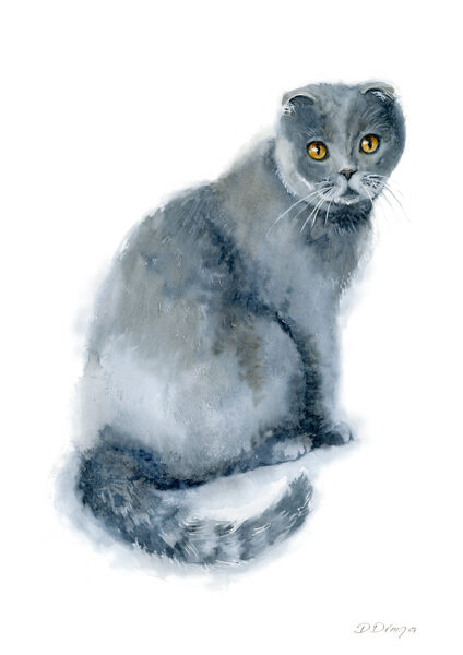 Cat Print on Paper in A3, A4, A5 Sizes, from an Original Watercolors Painting