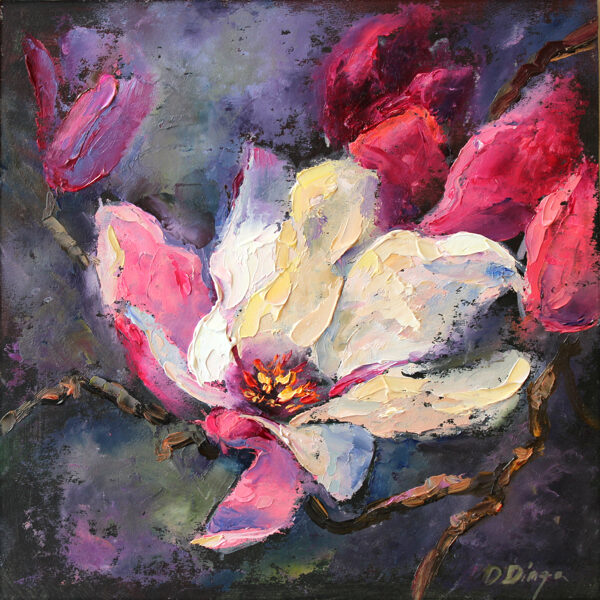 (SOLD) Magnolia, Oil Painting on Cardboard, 20 X 20cm