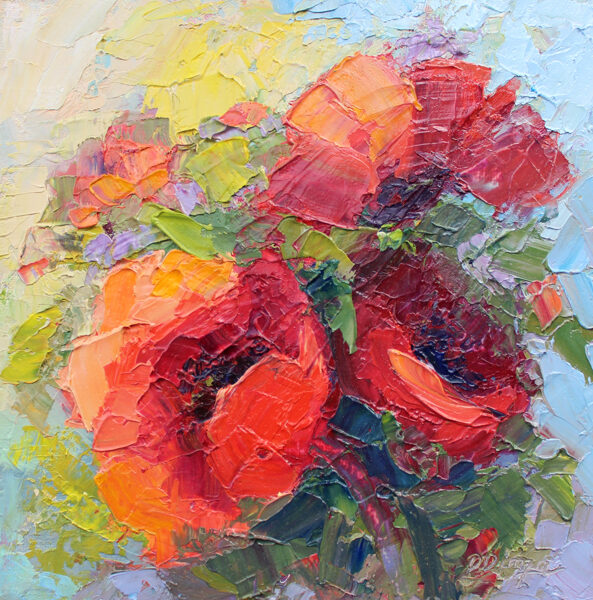 (SOLD) Poppies, Oil Painting on Canvas Panel, Size: 20 X 20cm