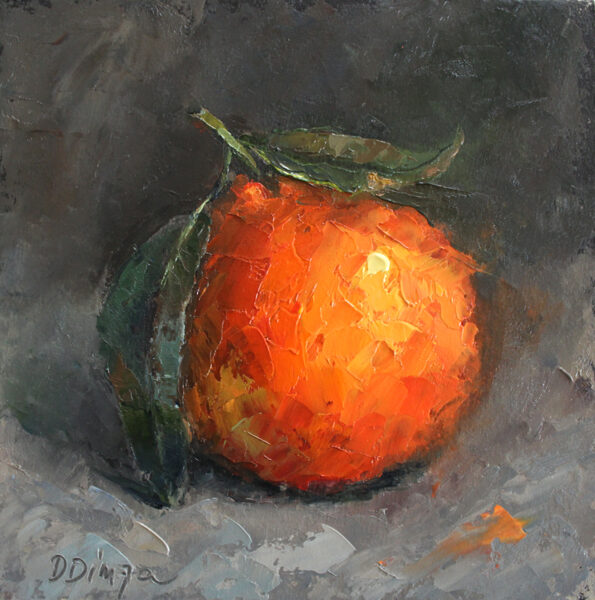 (SOLD) Mandarin oil original painting on cardboard Texture Art by Daiga Dimza yellow fruits garden Wall art fine gift for her Miniature artwork