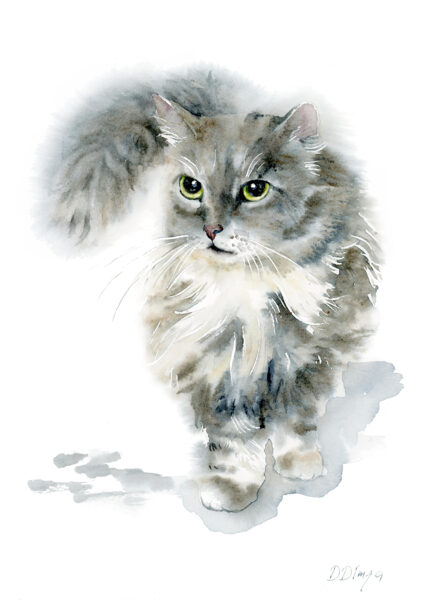 Cat Print on Paper, Sizes: A3, A4, A5 from an Original Watercolors Painting