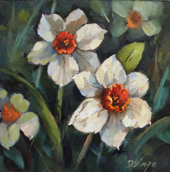 (SOLD) Daffodils Oil Painting, 20 x 20 cm