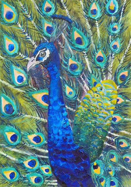 Peacock, Acrylic Painting on Canvas, 70 x 50 cm