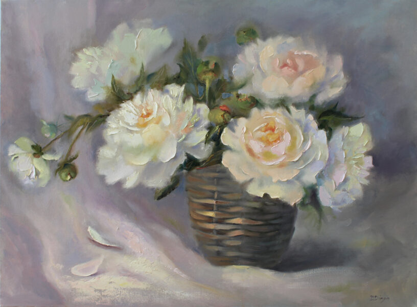 Peonies Flowers, Oil Painting on Canvas, Size: 60 X 80 cm, ships in a box