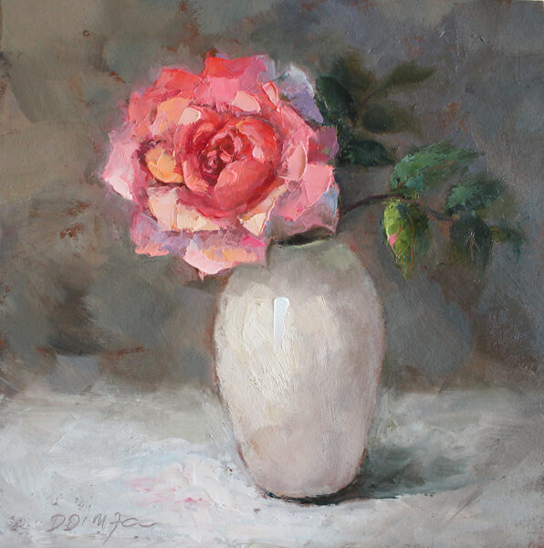 (SOLD)  Pink Rose, Oil Painting, 20 X 20cm