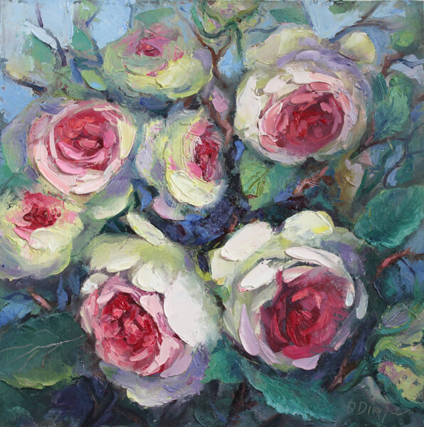 (SOLD) Red Flowers, Oil Painting, 20 x 20 cm