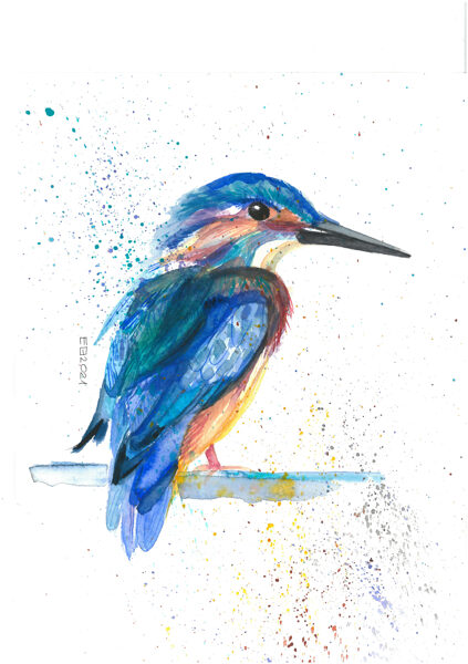 SOLD Robin Bird, Watercolors Painting on Canvas, Size: 32,5 X 25 cm