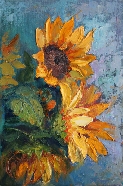 (SOLD) Sunflowers, Oil Painting on Canvas, Size: 20 X 30 cm, ships in a box