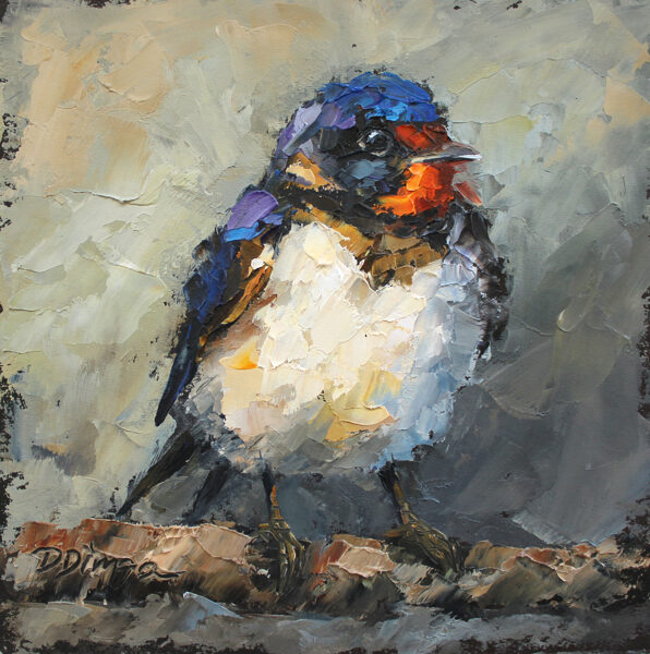 (SOLD) Swallow Bird, Oil Painting on Canvas Cardboard, 15 x 15 cm