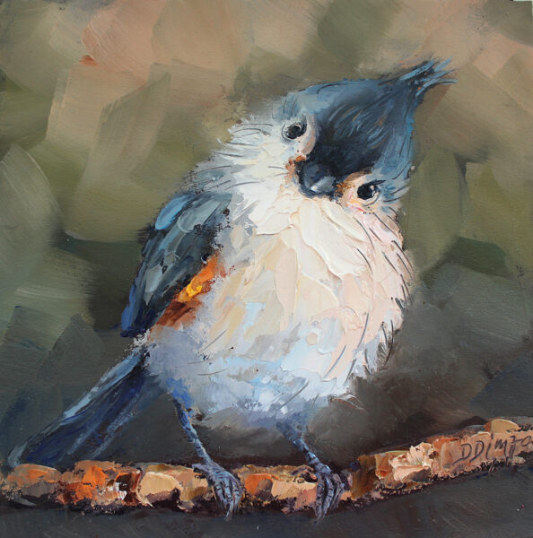 Original Custom Tufted Titmouse Bird Oil Painting by Daiga Dimza, 15 x 15 cm