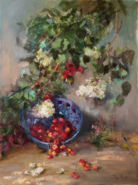 (SOLD) Flowers and Berries, Oil Painting on Canvas, Size: 80 X 60 cm, ships in a box