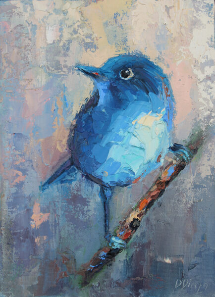 (SOLD) Blue Bird, Oil Painting on Canvas Panel, Size: 22 x 16cm
