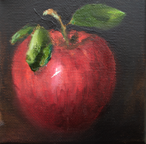 Red Apple, Oil Painting on Canvas, 12 x 12 cm