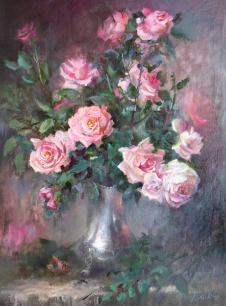 (SOLD) Vintage Style Roses, Oil Painting on Canvas, 80 X 60cm
