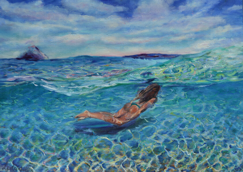 (SOLD) Woman Underwater, Oil Painting on Canvas, 50 x 70 cm
