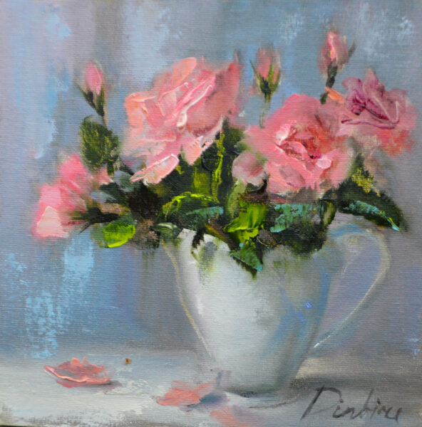 (SOLD) Pink Roses, Oil Painting on Cardboard, 20 X 20cm