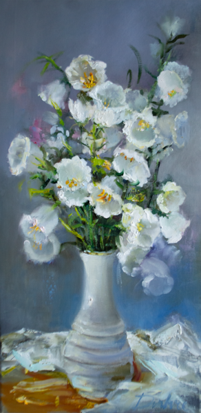 White Flowers, Oil Painting on Canvas, 60 x 30 cm