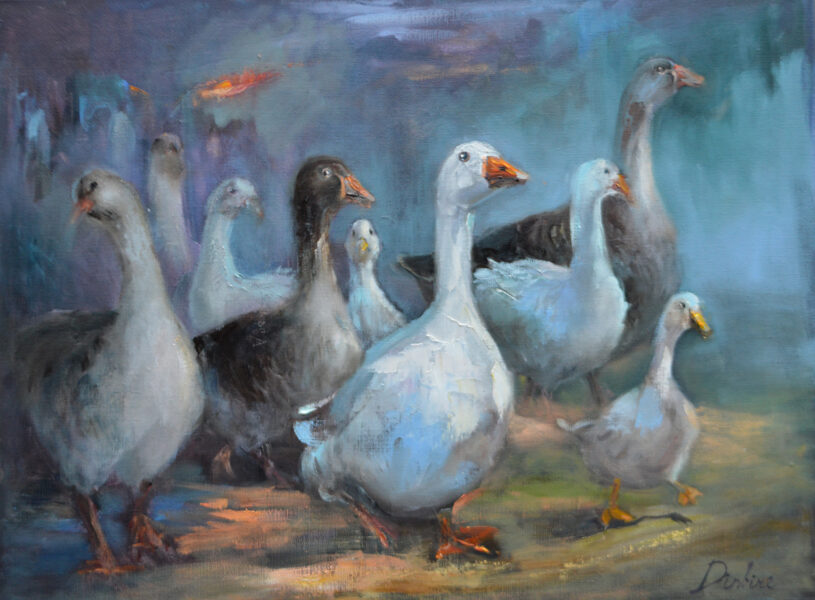 (SOLD) A Flock of Geese, Oil Painting on Canvas, 60 x 80