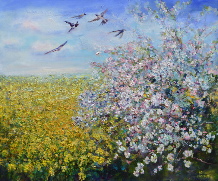 (SOLD) Spring and Yellow Field, Oil Painting on Canvas, 50 x 60cm