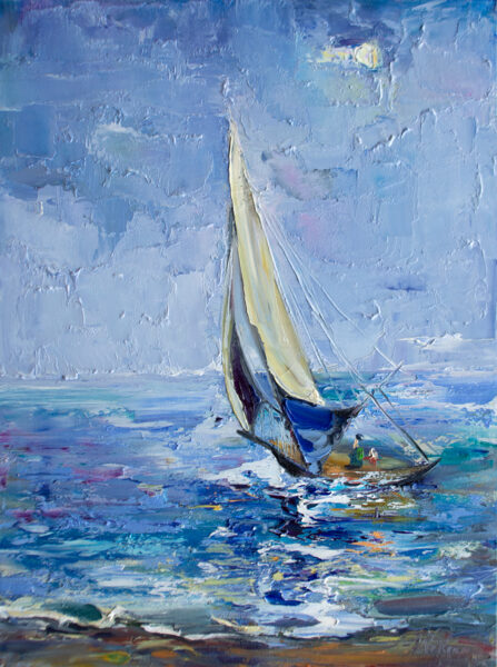 Boat Sailing, Oil Painting on Canvas, 80 X 60cm