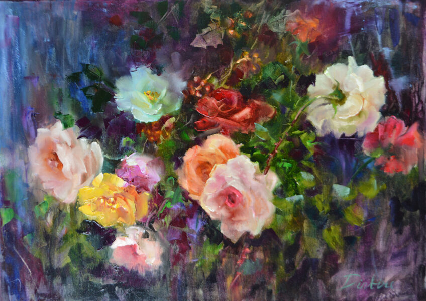 (SOLD) Roses, Oil Painting on Cardboard, 50 X 70 cm