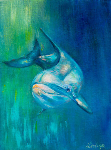 (SOLD) Dolphin in the Waters, Oil Painting on Canvas, 24 x 18 cm