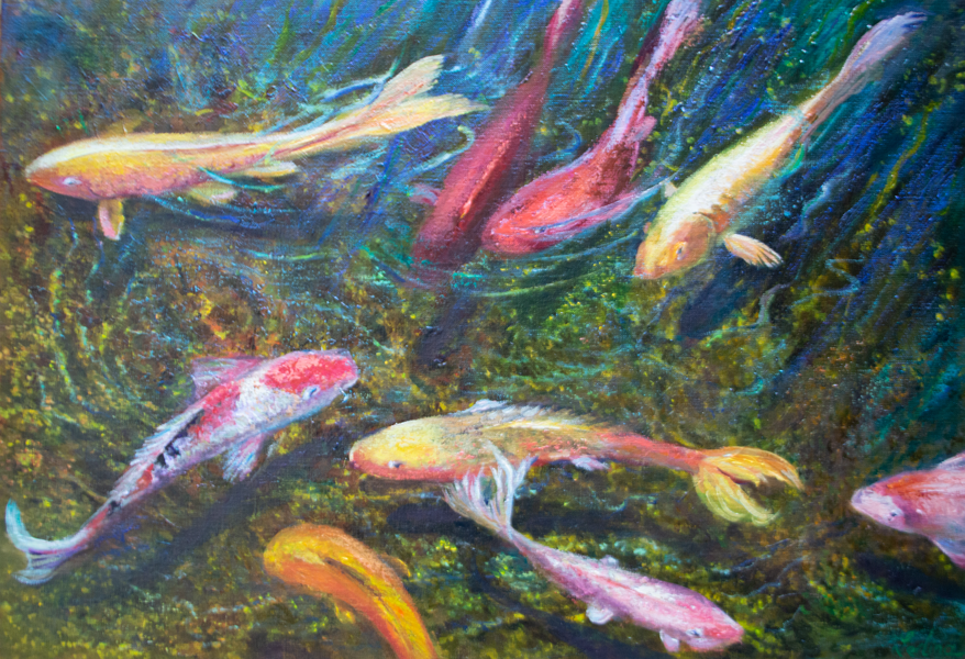 Koi Zivis, Eļļas Glezna uz Audekla, 50 x 70 cm