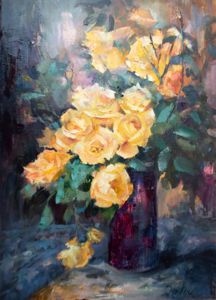 (SOLD) Yellow Roses, Oil Painting on Canvas, 50 x 70 cm