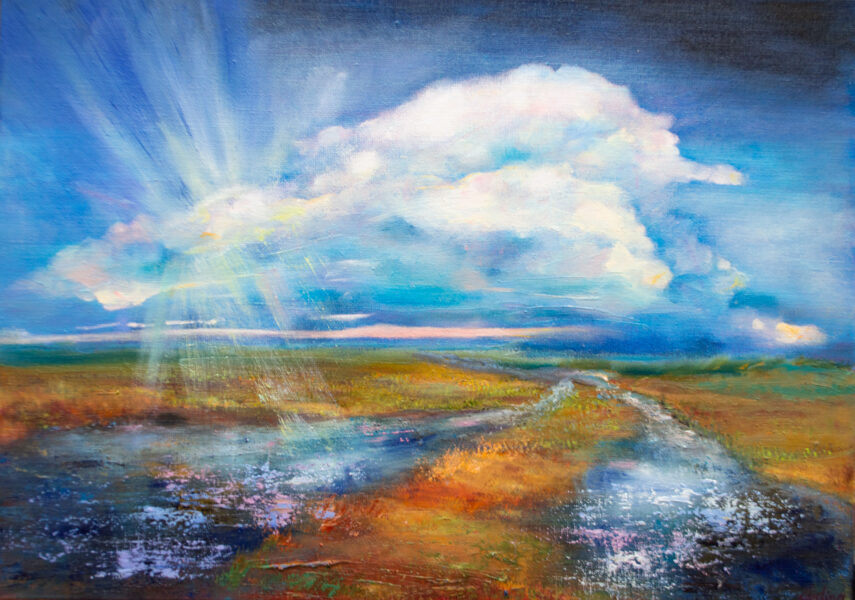 (SOLD) Swampy Field, Oil Painting on Canvas, Size: 50 X 70 cm, ships in a box