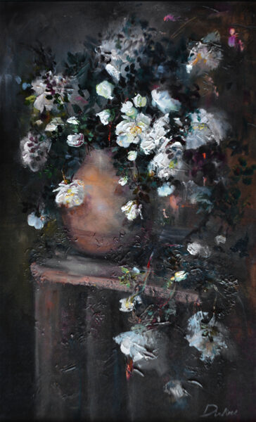 (SOLD) Flowers in Dark, Oil Painting on Canvas, Size: 80 X 50 cm, ships in a box
