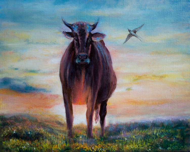 Brown Cow, Oil Painting on Canvas, 40 x 50 cm