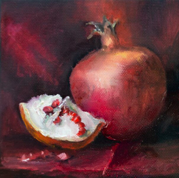 Pomegranate, Oil Painting on Canvas, 15 x 15 cm