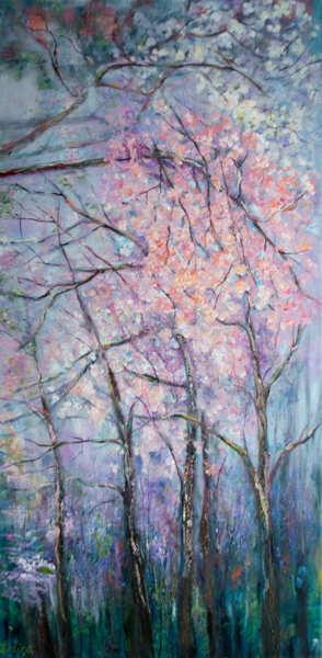 Sakura Tree, Oil Painting on Canvas, 100 x 50 cm