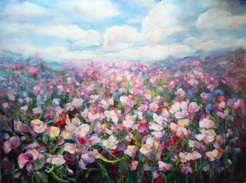(SOLD) Pink Flowers, Oil Painting on Canvas, Size: 60 X 80 cm, ships in a box
