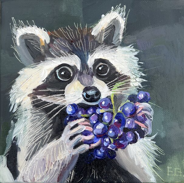 (SOLD) Raccoon, Oil Painting on Canvas, 20 x 20 cm