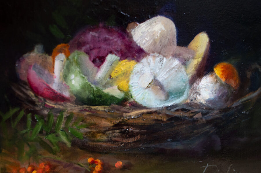 (SOLD) Basket of Mushrooms, Oil Painting on Canvas, 30 x 40 cm