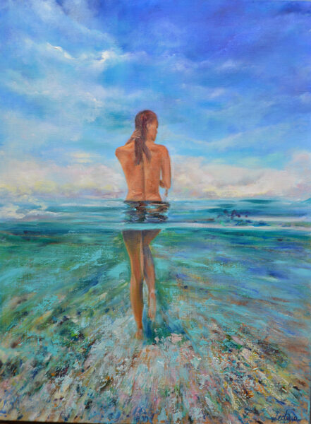 Sieviete Pludmalē, Eļļas Glezna uz Audekla, 80 x 60 cm