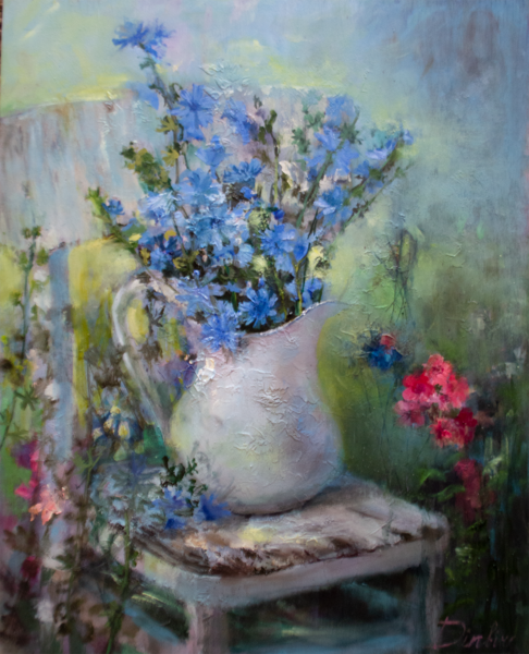 (SOLD) Bouquet of Flowers, Oil Painting on Wood Veneer, 50 x 40 cm