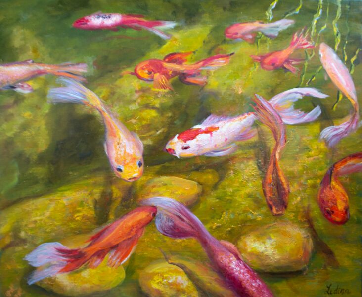 (SOLD) Koi Fishes, Oil Painting on Canvas, 60 x 50 cm