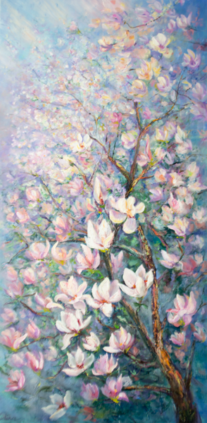 Magnolia Tree, Oil Painting on Canvas, 100 x 50 cm