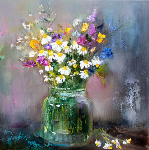 (SOLD) Wild Flowers, Oil Painting on Canvas, 30 x 30 cm