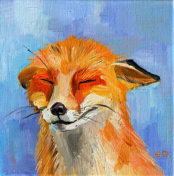 Sleepy Red Fox, Oil Painting on Canvas, 20 x 20 cm