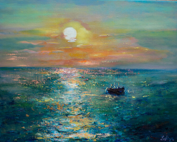 (SOLD) Sea, Oil Painting on Canvas, Size: 40 X 50 cm, ships in a box