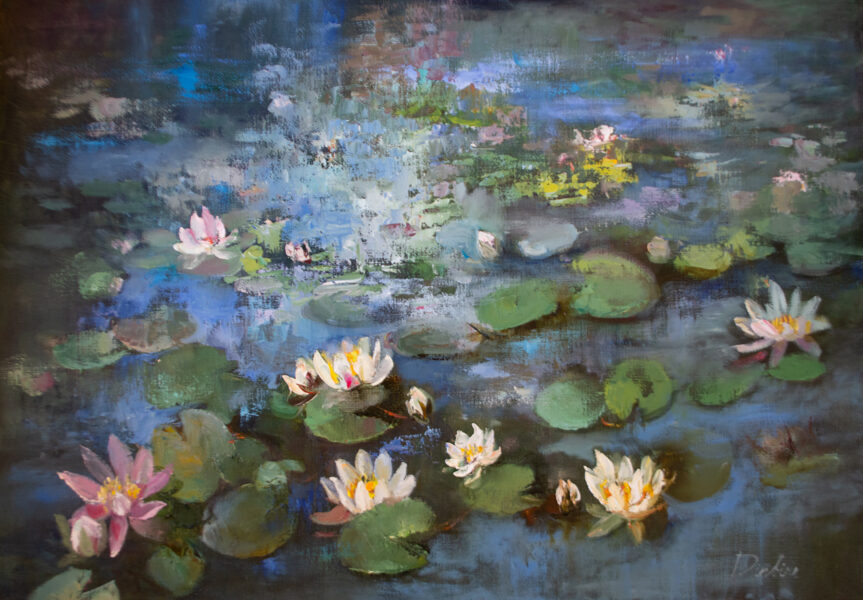 Water Rose Pond, Oil Painting on Canvas, 70 x 100 cm
