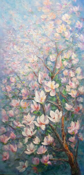 Magnolia Tree, Oil Painting on Canvas, 100 x 50 cm