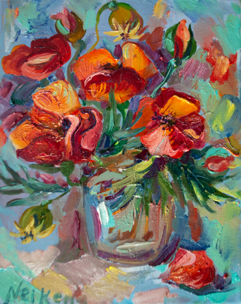 Poppy Flowers ,Oil Painting on Canvas, 30 x 24 cm
