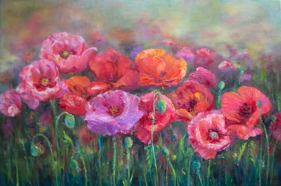(PĀRDOTA) Krāsainas Magones, Eļļas Glezna uz Audekla, 40 x 60 cm