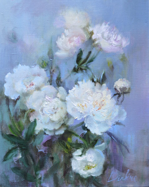 (SOLD) White Peonies, Oil Painting on Canvas, 50 x 40 cm